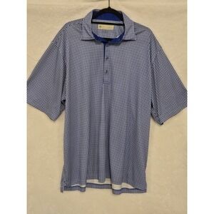 Donald Ross Men's XL Polo Blue/White Checkered Old Corkscrew Golf Club On Sleeve